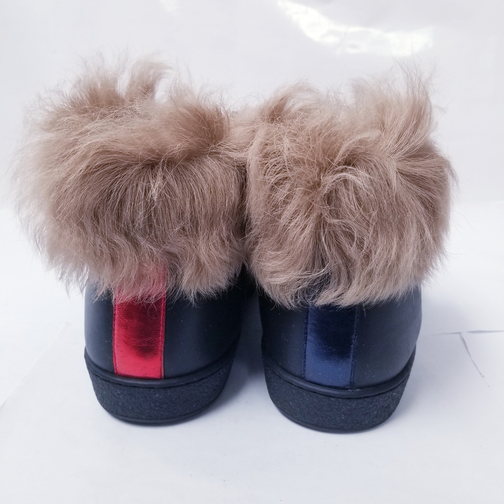 Gucci Black Sneakers with Fur and Red Stripe - Picture 3 of 6